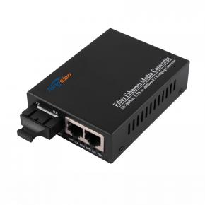 10 / 100M 1Fiber + 2RJ45 Ports Media Converter